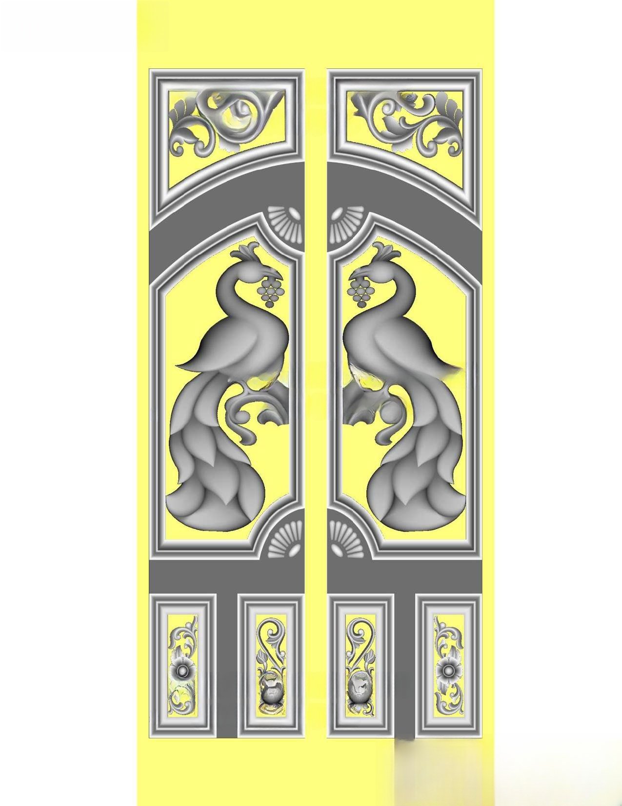 MD - MIX-92 Peacock Elegance Dual Panel Carved Door 3D Model